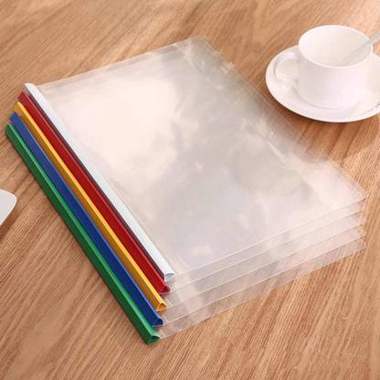 TRANBO Plastic Transparent Sliding Bar Report Cover File Folder, A4 Size, Pack of 5