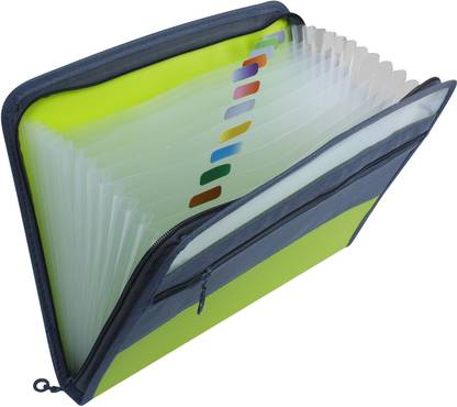 TRANBO Plastic 12 Pockets Expanding File Folders with zip for Documents, A4 Size Paper Folder, Green