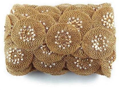 Shree Ashapura MJ-09 Duri Cutwork Highlight Border Lace for Dresses, Sarees, Lehenga, Suits, Blouses, Dupatta, Chunri, and Craft (9-m. Antic Gold Double Stone) Lace Reel