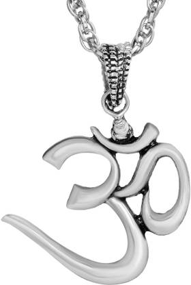 BRBRIK Silver Covered Alloy Big and Bold Shiv Symbol Om Pendant Necklace for Men and Women Silver Alloy Locket