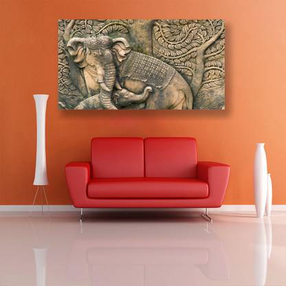 3D Murti Elephant Design Painting Wall Poster For Living Room Modern Home Decoration Without Frame (48 INCH X24 INCH) Paper Print