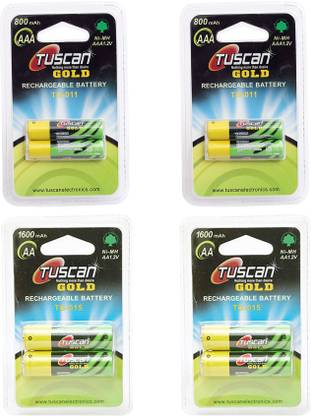 TUSCan GOLD 2 Pack(4Pcs) AA 1600mAh (Pencil Batteries)& 2 Pack (4pcs) AAA 800mAh Batteries Rechargeable battery, COMBO PACK Rechargeable Ni-MH Battery