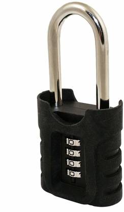 FJM Security SX-974 4-Dial Long Shackle Combination Padlock with Protect Safety Lock