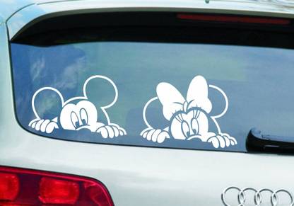 SUDARSHAN STICKER 8 cm Funny Mickey Minnie Face - B Sides, Windows, Bumper, Hood Car Sticker - Size 8 Cm X 25 Cm Self Adhesive Sticker