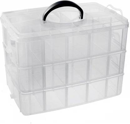 Cpixen 3 Layer 30 Grid Demountable Storage Container with Handle and Adjustable Compartments Compatible for Arts & Crafts Jewelry Accessories (Multi Color) MAKEUP, JEWELLERY Vanity Box