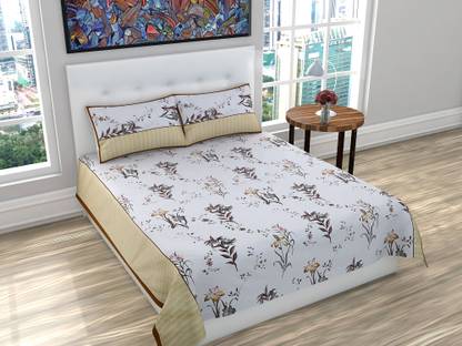 Vyom Crafts Cotton Queen Flat 180 TC Printed Bedsheet
