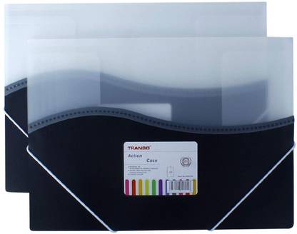 TRANBO Plastic Action Case File Folders for Documents, A4 Size, Pack of 2, Black