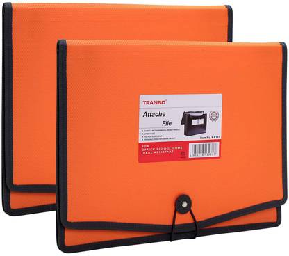 TRANBO Plastic Expanding File Folder A4/Letter Size, Orange - Pack of 2