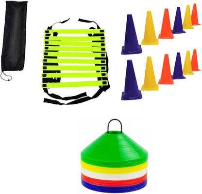 L'AVENIR Sports & Fitness 4mtr Speed / Agility Ladder + 12pcs. Cone Marker (6inches) + 50 Saucer Cones / Space Marker Fitness Accessory Kit Kit