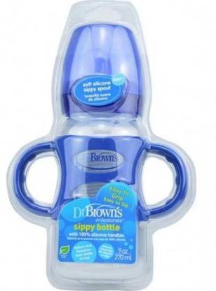 Dr. Brown's WIDE-NECK Options+ Sippy Bottle Silicon Handles - Pink Turquoise, 8 Ounce - 270 ml