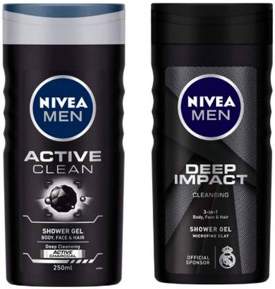 NIVEA MEN ACTIVE CLEAN (250 ML) + DEEP IMPACT (250 ML (PACK OF 2) SHOWER GEL #4