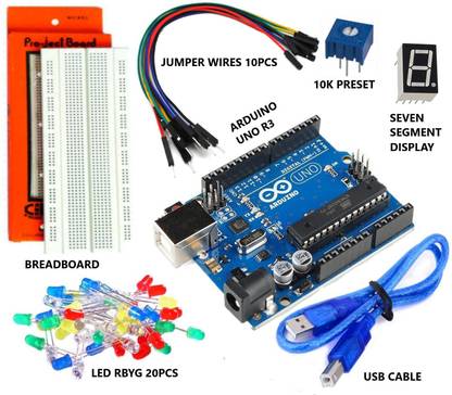 DENGINEERS Arduino UNO R3 MINI PROJECT KIT with breadboard,Led's,Jumper wires etc Educational Electronic Hobby Kit
