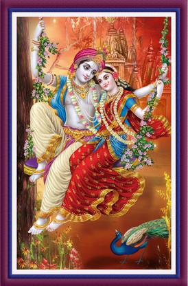 god & god's Radha krishna Jhula Digital Reprint 18 inch x 12 inch Painting