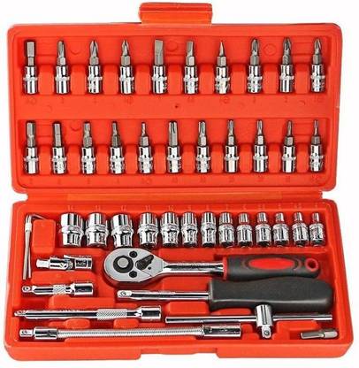 Flymoon 46 pcs. Socket Set ( size - 1/4-Inch) Tool Ratchet Torque Wrench Combo Tools Kit Impact Screwdriver Set