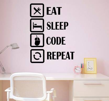 HAPPYSTICKY 80 cm Eat Sleep Code Repeat Removable Sticker