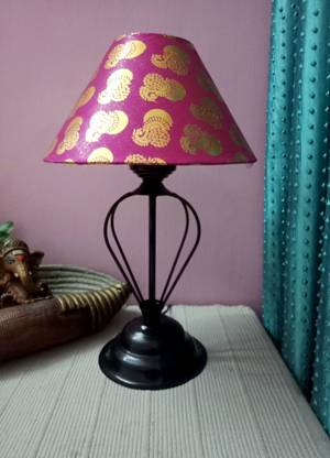 M2 LOOK Conical Printed Shade and Beautiful Black Base Table Lamp for Drawing and Bedroom Room Table Lamp (Magenta) Table Lamp