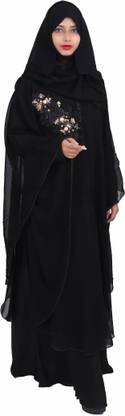 ARAB Polyester, Georgette Chiffon Blend Self Design Abaya With Hijab