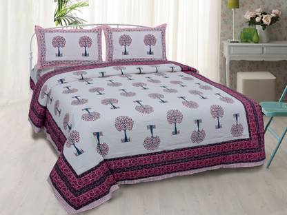 Quilt n Razai 180 TC Cotton Double Jaipuri Prints Flat Bedsheet