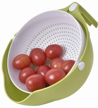 Cpixen Double-Layer rotatable Drain Bowl and Basket for Washing, draining and Cleaning All Types of Fruits, Vegetables, Noodles, Pasta, Rice, Pulse Collapsible Strainer