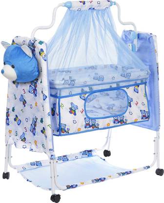 Miss & Chief by Flipkart Cozy New Born Baby Cradle, Baby Swing, Baby jhula, Baby palna, Baby Bedding, Baby Bed, Crib, Bassinet with Mattress, Pillow, Mosquito Net for 0-9 Months (Blue)