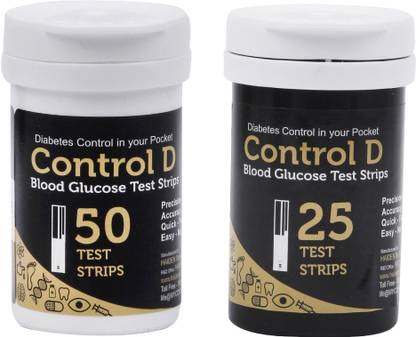 Control D Glucose Sugar Testing 75 Glucometer Strips
