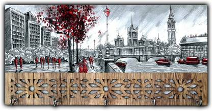 Xpression Décor Key Holder Rack with photo of Eiffel Tower 14408 Wood Key Holder