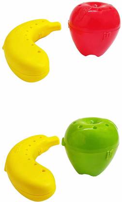 DOVEAZ 2 Fancy Banana & 1 RED Apple & 1 GREEN APPLE Cases 4 Containers Lunch Box