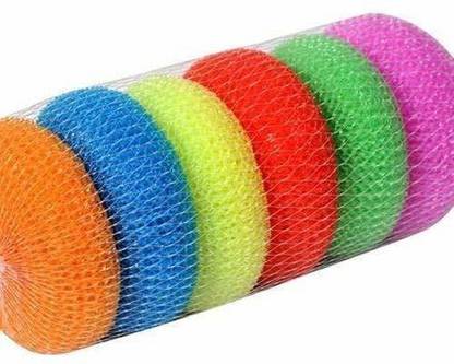 Namaskaram Plastic Scrubber Round Nylon Scrubbers for Teflon Pots and Pans Cleans up Big Messes with Little Effort Safe for Non-Stick cookware, Multicolor -Set of 6 Scrub Sponge