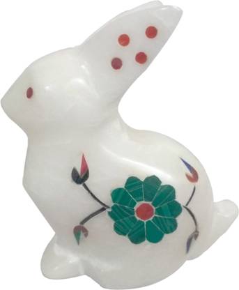 Purpledip Marble Statue 'Rapid Rabbit': Gemstone Inlay Collectible Showpiece Gift Decorative Showpiece  -  7.5 cm