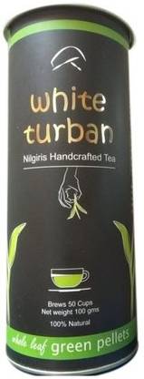 white Turban Green Tea pellets Green Tea Tin
