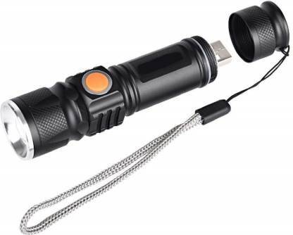HONEYDEAL Rechargeable Touch Mini LED Pocket Ultra Bright Focus Flashlight, Zoom Torch Light with 3 Modes Adjustable (Black) RHO - Q5 Ultra Bright Focus Flashlight -Led Light (Black) Laptop Accessory, USB Charger, Led Light