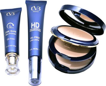 cv3 HD Instant Long Lasting Oil Free Primer, Foundation, Compact Powder Combo Set Of 3