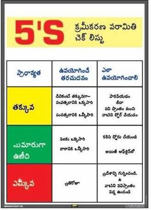 Mr. SAFE 5S Sorting Parameter Checklist In Telugu In In Eco Vinyl Sticker - Self Adhesive (12 Inch X 8 Inch) Emergency Sign