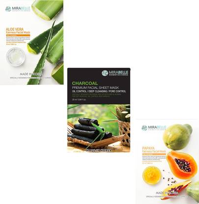 MIRABELLE COSMETICS KOREA (1 ALOE VERA ) (1 CHARCOAL ) (1PAPAYA) (PACK OF 3)
