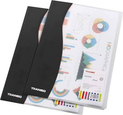 TRANBO Plastic Transparent Sheet Protector File Folder for Document, A4 Size, Black - Pack of 2