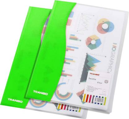 TRANBO Plastic Transparent Sheet Protector File Folder for Document, A4 Size, Green - Pack of 2