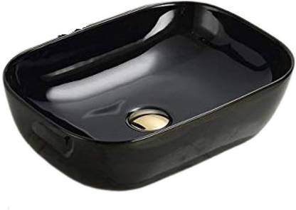 Tap & Tile Premium quality black color ceramic glossy finish table top wash basin size 18x13x5.5 Black_1813 Counter Top