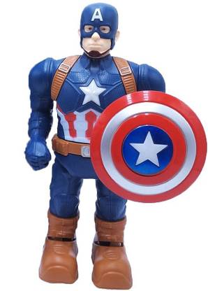 SQUIDSY Super Hero Legends Captain America Robot Action Figure Toy, Moves Front, Back, Rotate 360 degrees with Sound & Light Effect for Kids
