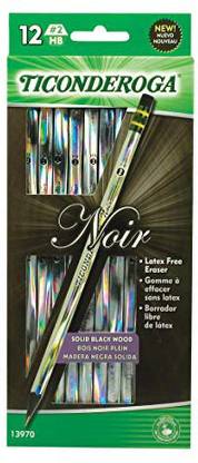 DIXON Ticonderoga Noir Black WoodCased 2 Pencils, Holographic Design, 12Count Hang Tab Box (13970) Pencil