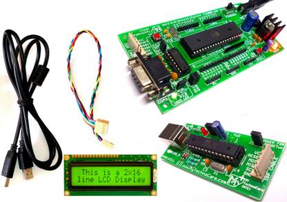 माय टेक्नोकेयर 8051 Microcontroller and Embedded Systems Development Board with 16x2 LCD Display, Atmel AT89S52 IC + RS232 IC | USB ISP Programmer for AVR, 8051/8052 | Electronics Engineering Programming Kit माइक्रो कंट्रोलर बोर्ड इलेक्ट्रॉनिक हॉबी किट
