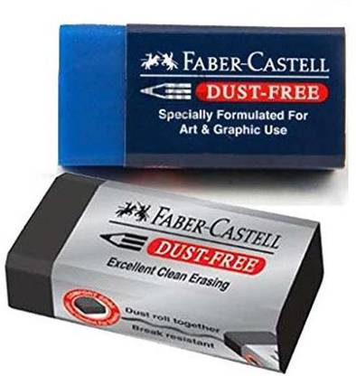 FABER-CASTELL 2 Combination of Pencil Erasers, DUST FREE (Excellent clean erasing and Specially Formulated for Art & Graphic Use) Non-Toxic Eraser