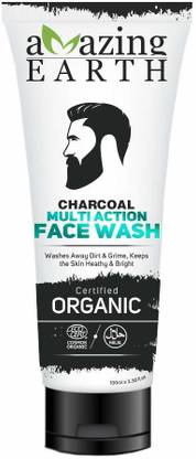 Amazing Earth Charcoal Multi-Action  for Men - Certified Organic, Fights Pollution, Oil Control, No Sulphate and Paraben, Vegan, Cruelty Free - 100ml Face Wash
