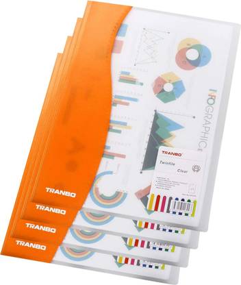 TRANBO Plastic File Folder for Document, A4 Size Paper Holder, Orange - Pack of 4