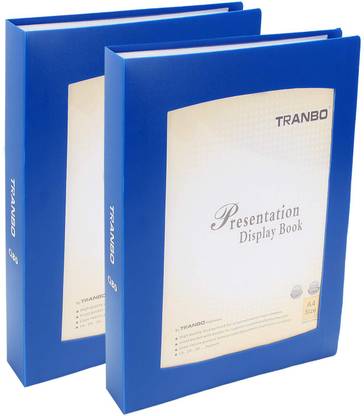 TRANBO Plastic Clear Plastic Cover Presentation Display File Folder, 80 Pockets, A4 Size, Blue - Pack of 2