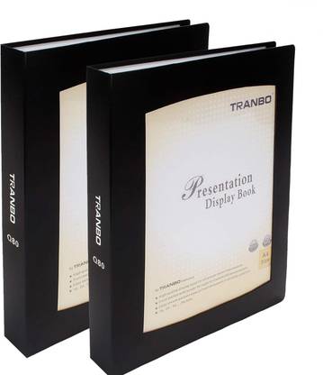 TRANBO Plastic Clear Plastic Cover Presentation Display File Folder, 80 Pockets, A4 Size, Black - Pack of 2