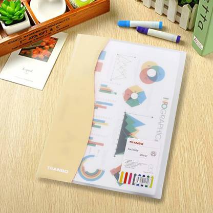 TRANBO Plastic Clear File Transparent File Folder for Document, A4 Size, Yellow - Pack of 1