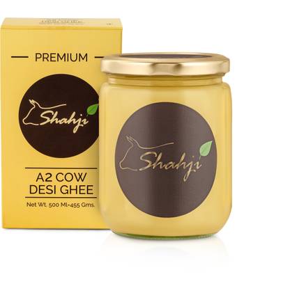 SHAHJI A2 Cow Desi Ghee Made from Sahiwal Cow's Milk - Traditionally Prepared Using Bilona Method - Helps in Strengthening Bones, Maintains Cholestrol and Improves Digestion (500ml) Glass Bottle