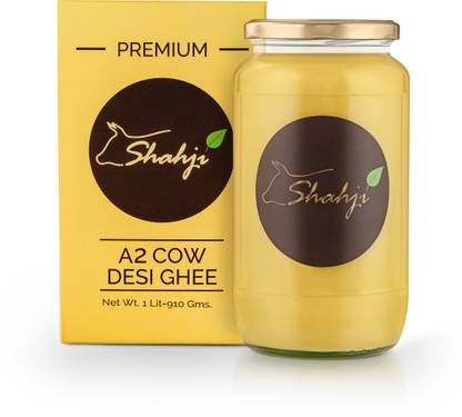 SHAHJI A2 Cow Desi Ghee Made from Sahiwal Cow's Milk - Traditionally Prepared Using Bilona Method - Helps in Strengthening Bones, Maintains Cholestrol and Improves Digestion (1Litre) Glass Bottle