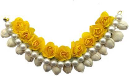 VinshBond Stylish Wedding Hair Tiara Bun Gajra Hair for Women in Yellow & White Hair Juda Bun Hair Bun Styling Accessories Bun