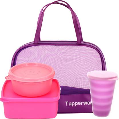 TUPPERWARE PURPLE LUNCH BOX SET ( EACH 1 X 450 ML , 250 ML)(1 X 310 ML BOTTLE) With BAG 2 Containers Lunch Box